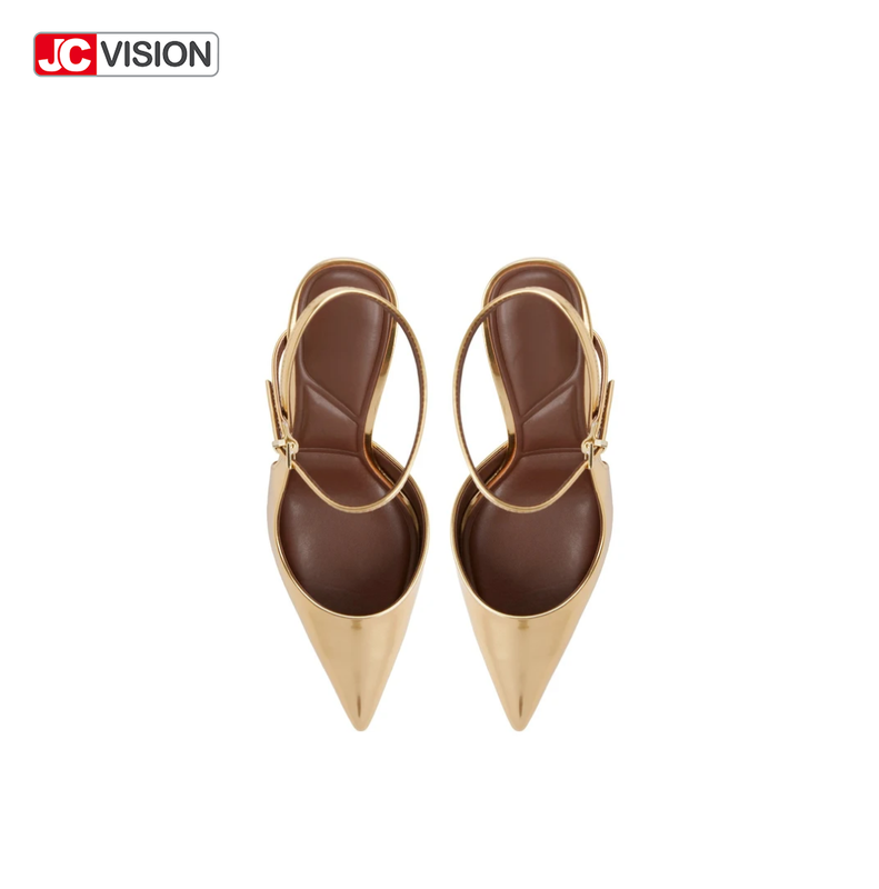 JCVISION Scarpe con Punta a Punta e Cinturino Metalliche Specchio Ecopelle Tacco Alto Stiletto D'Orsay Scarpe da Cerimonia